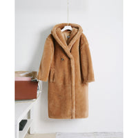 Abrigo teddy beige cuello solapa