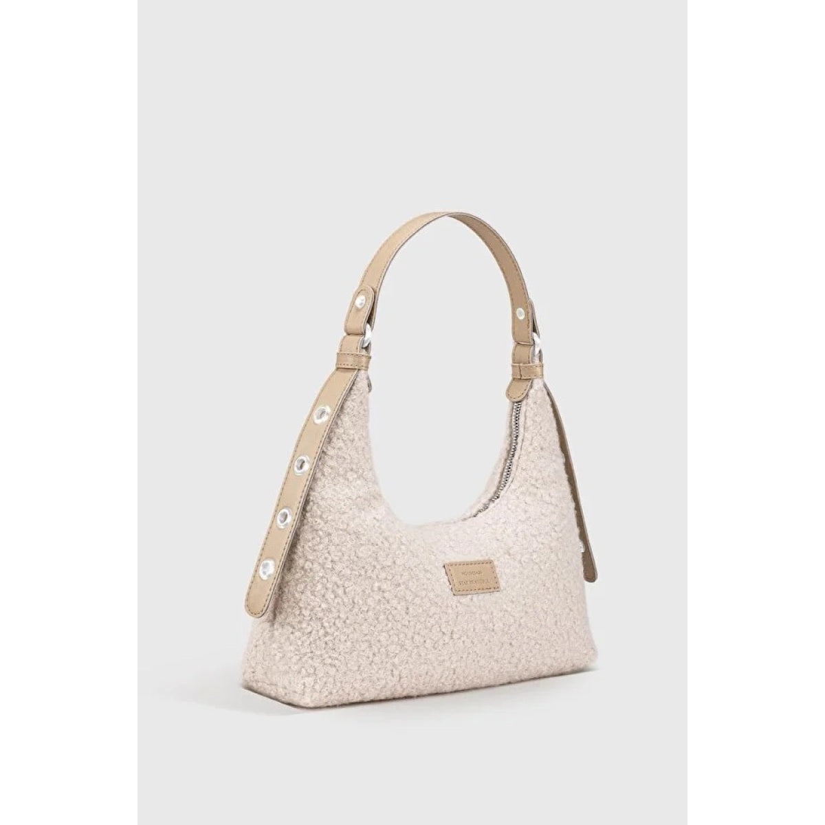 Woven faux fur baguette shoulder bag